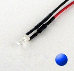 3mm LED ultrahell Blau mit Anschlusskabel 8000mcd 5-15 Volt
