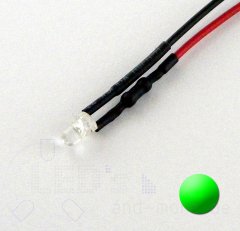 3mm LED ultrahell Grn mit Anschlusskabel 12000mcd 5-15 Volt