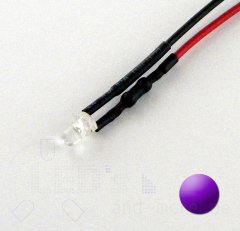 3mm LED ultrahell UV mit Anschlusskabel 1500mcd 5-15 Volt