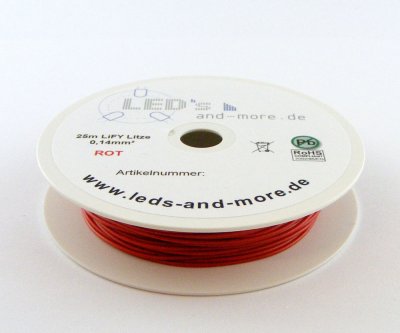 25 Meter Kabel Rot 0,14 mm hochflexibel (Spule)