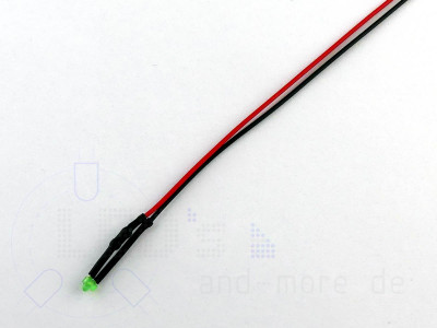 Diffuses 1,8mm LED Grn mit Anschlusskabel 3000 mcd 40