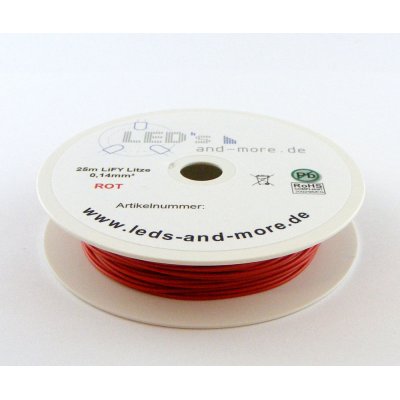 25 Meter Kabel Rot 0,14 mm² hochflexibel (Spule)
