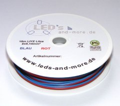 10 Meter Kabel Doppellitze 2x 0,14mm² Rot / Blau hochflexibel