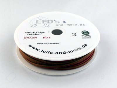 10 Meter Kabel Doppellitze 2x 0,14mm Rot / Braun hochflexibel