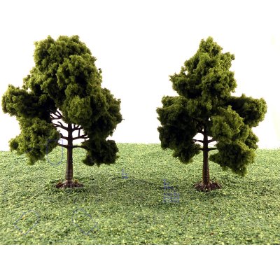 2x große Bäume solitär grün Laubbäume mit Fuß Modellbahn 12cm H0