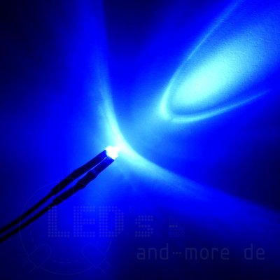 1,8mm LED Blau klar mit Anschlusskabel 4000 mcd 30°