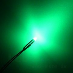Diffuses 1,8mm LED Grün mit Anschlusskabel 3000 mcd 40°