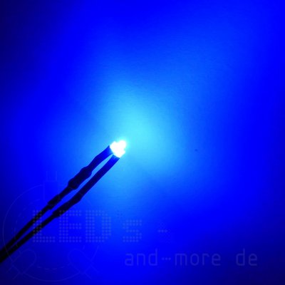 Diffuses 1,8mm LED Blau mit Anschlusskabel 2500 mcd 30°