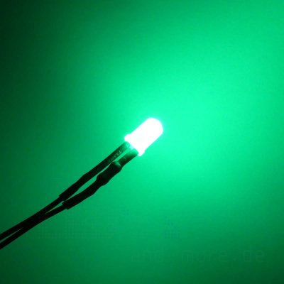 5mm LED farbig diffus Tiefgrün mit Anschlusskabel 4000mcd 5-15 Volt