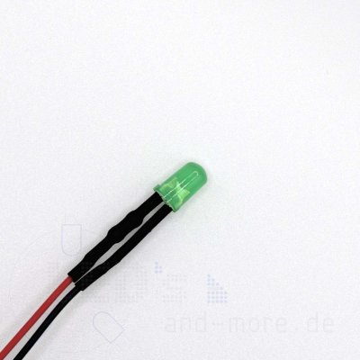 5mm LED farbig diffus Grünlich mit Anschlusskabel 50mcd 5-15 Volt