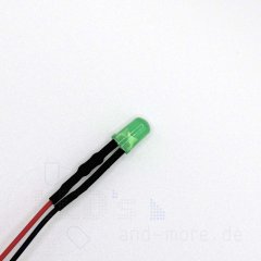 5mm LED farbig diffus Grünlich mit Anschlusskabel 50mcd...