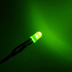 5mm LED farbig diffus Grünlich mit Anschlusskabel...