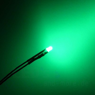 3mm LED farbig diffus mit Anschlusskabel Tiefgrün 4500mcd 5-15 Volt