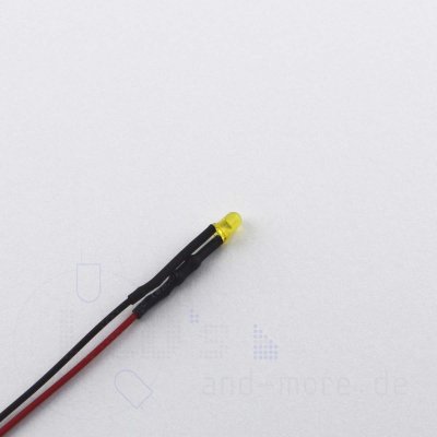 3mm LED farbig diffus mit Anschlusskabel Gelb 750mcd 5-15 Volt