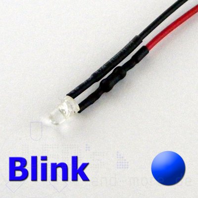 3mm Blink LED ultrahell Blau mit Anschlusskabel 2500mcd 9-14 Volt