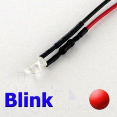 3mm Blink LED ultrahell Rot mit Anschlusskabel 1000mcd...