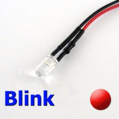 5mm Blink LED ultrahell Rot mit Anschlusskabel 2500mcd...