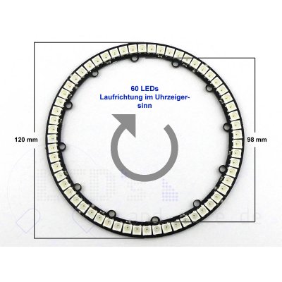 RGB Digi-Dot LED Ring 60x LEDs WS2812B SK6812 120mm