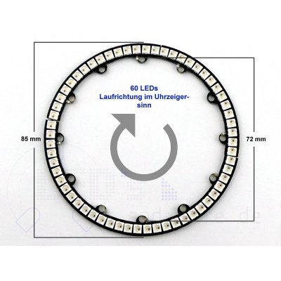 RGB Digi-Dot LED Ring 60x mini LEDs SK6812 85mm