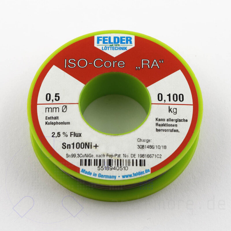 Lötdraht ISO-Core® UltraClear 1mm 250g Sn100Ni+ FELDER Lötdraht ISO-Core® UltraClear 1mm 250g Sn100Ni+ FELDER