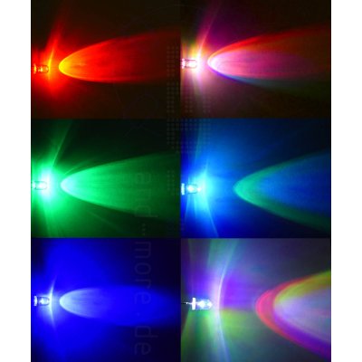 10x 5mm LED ultrahell mit Anschlusskabel 5-15 Volt RGB Farbwechsel langsam