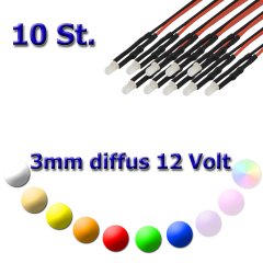 10x 3mm LED diffus mit Anschlusskabel 5-15 Volt Gelb