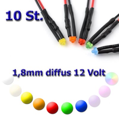 10x Diffuses 1,8mm LED mit Anschlusskabel 60 Gelb