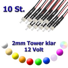 10x Klares 2,0mm Tower LED mit Anschlusskabel 40° Warm Weiß