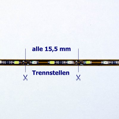 20cm zweifarbiges Flex-Band ultraschmal 39 LEDs 12V Rot / Weiß, 1,6mm breit Kirmes