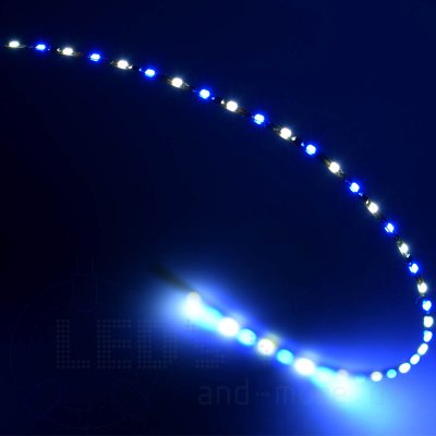 20cm zweifarbiges Flex-Band ultraschmal 39 LEDs 12V Blau / Weiß, 1,6mm breit Kirmes