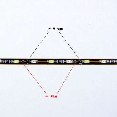 20cm zweifarbiges Flex-Band ultraschmal 39 LEDs 12V Rot / Blau, 1,6mm breit Kirmes
