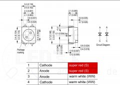 Duo SMD LED Warm Weiß / Rot 3528 PLCC4 120°, 330mcd / 220mcd (parallel)