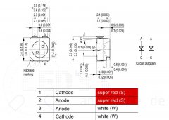 Duo SMD LED Weiß / Rot 3528 PLCC4 120°, 500mcd / 220mcd (parallel)