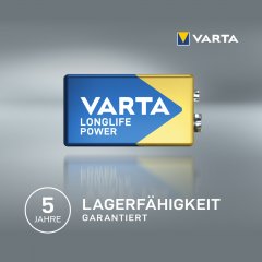 VARTA Long Life Power 9 Volt Block Batterie Alkali Mangan 6LR61, 6LF22
