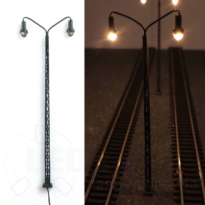 Metall Gittermast Leuchte Lampe LED warmweiß, 2 flammig, sehr filigran 140mm H0
