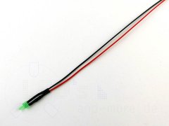 Diffuses 2,0mm Tower LED tief Grün mit Anschlusskabel 4000 mcd 100°