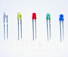 SET 100 x 3mm LEDs in 5 Farben Weiß, Gelb, Rot, Grün, Blau