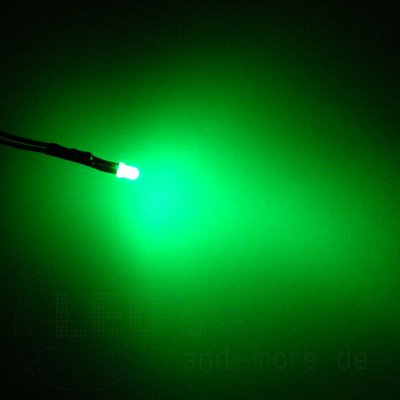 3mm LED diffus mit Anschlusskabel Grün 8000mcd 5-15 Volt