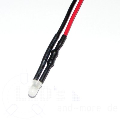 3mm LED diffus mit Anschlusskabel Rot 3000mcd 5-15 Volt