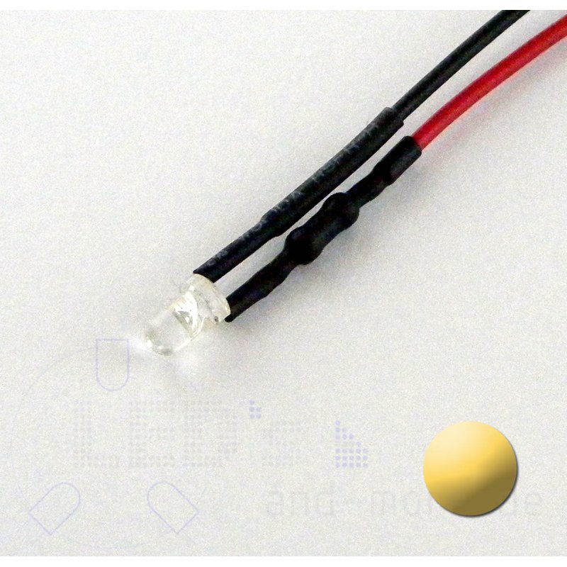 1 Stück 3mm LED orange mit 20cm Kabel für 12V DC mit Widerstand fertig verkabelt 
