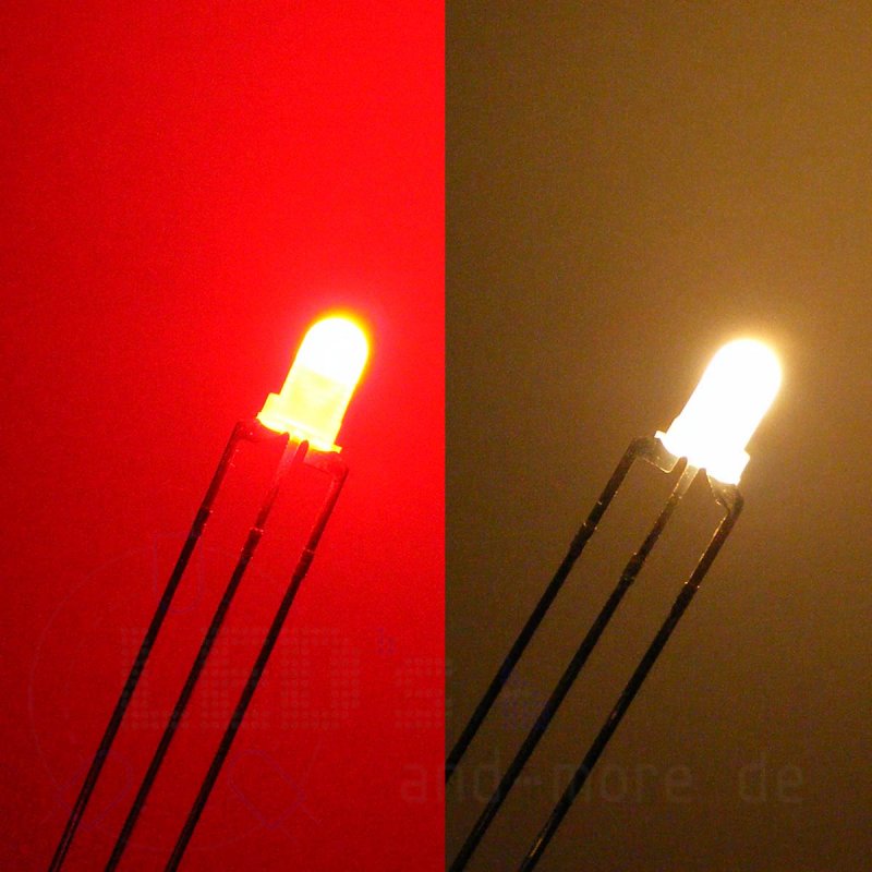 3mm DUO LED Bi-Color Warm Weiß / Rot Diffus Bipolar, 0,89 €