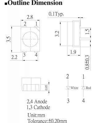 Rosso E Bianco Caldo Bicolor Portato Smd 3528 Luce Diodo Montaggio Superficiale 1210 Chip Led Light Emitting Diode Ce Rosh - Foto 2