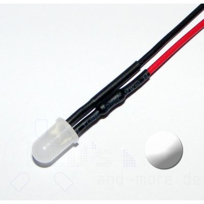 5mm LED diffus Weiß mit Anschlusskabel 6000mcd 5-15 Volt