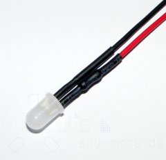 5mm LED diffus Weiß mit Anschlusskabel 6000mcd 5-15 Volt
