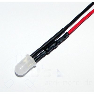 5mm LED diffus Warm Weiß mit Anschlusskabel 3500mcd 5-15 Volt