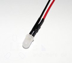 5mm LED diffus Warm Weiß mit Anschlusskabel 3500mcd 5-15 Volt