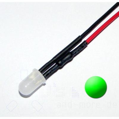 5mm LED diffus Grün mit Anschlusskabel 10000mcd 5-15 Volt