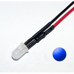 5mm LED diffus Blau mit Anschlusskabel 2500mcd 5-15 Volt