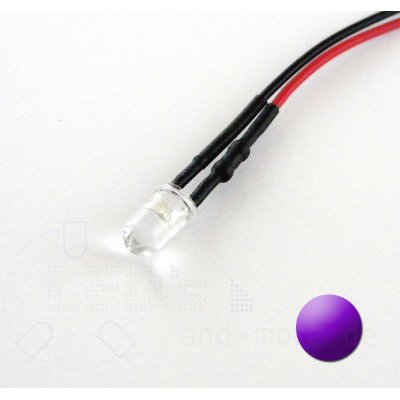 5mm LED ultrahell UV mit Anschlusskabel 2000mcd 5-15 Volt