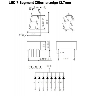 LED 7 Segment Anzeige 12,7mm Ziffernanzeige gelb gem. Kathode